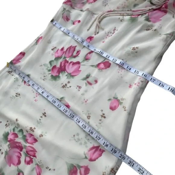 Dressbarn Women' 8 Ivory Cream Pink Floral Chiffon Short Sleeve Maxi Dress - Picture 11 of 16